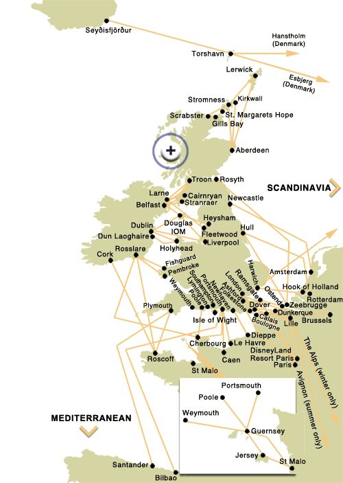 North West Europe Ferry Crossing Route Map